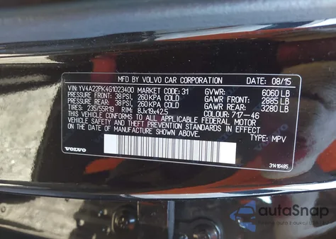 2016 Volvo Xc90 T6 Momentum из США, поврежденный, VIN YV4A22PK4G1023400